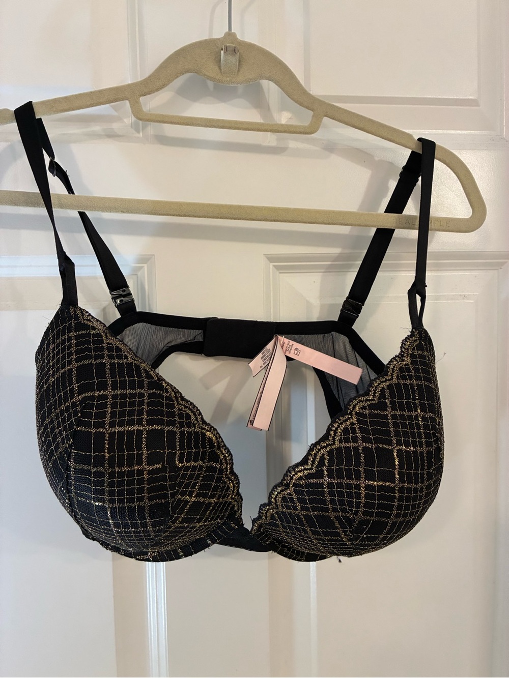 Victoria’s Secret Black & Gold Embroidered Push-Up Bra 38DD